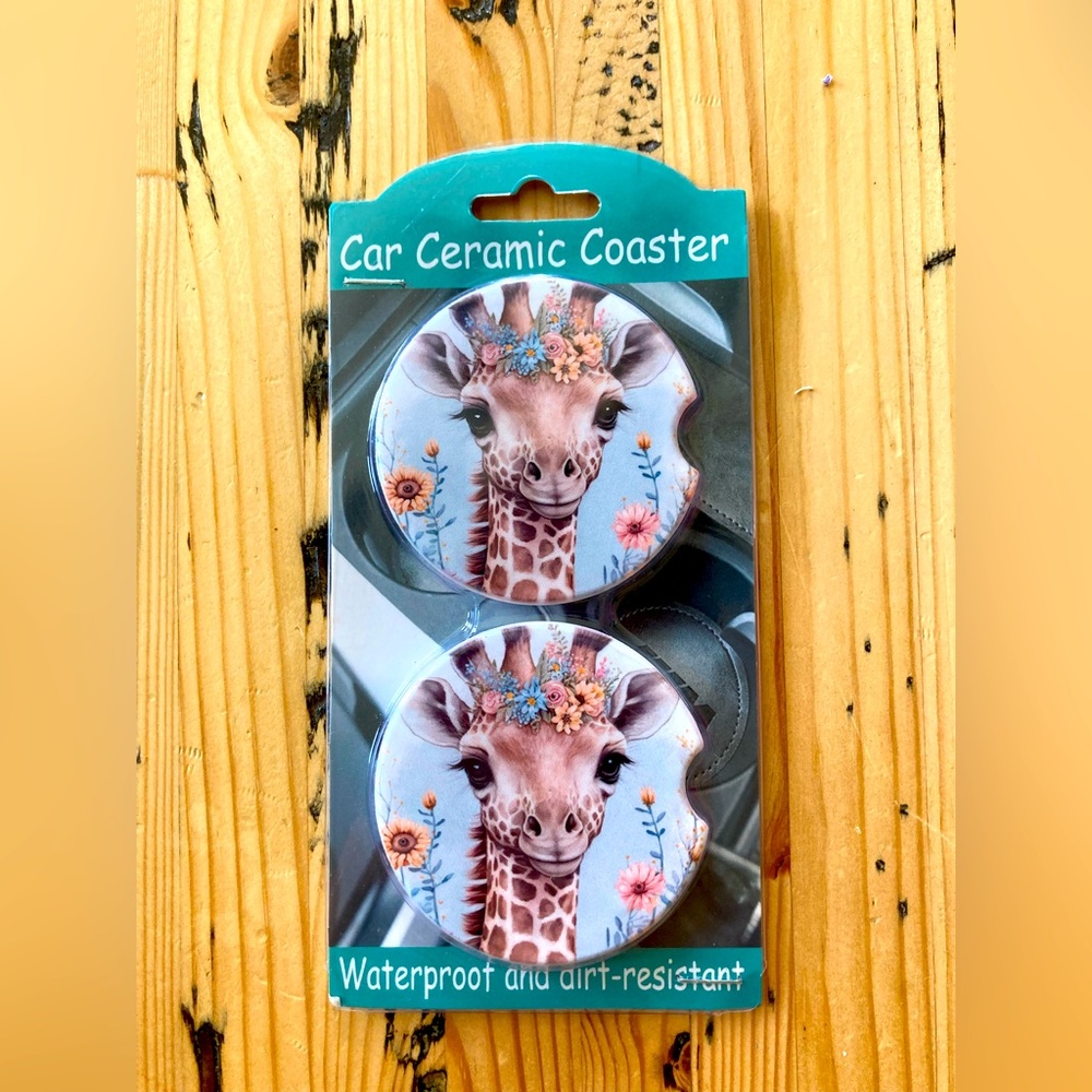 2 pc Ceramic car coasters- Giraffe
